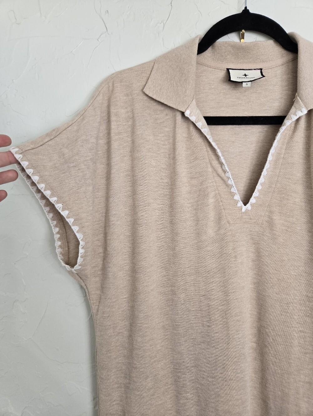 Tuckernuck Pique Melissa Maxi Tan White Embroidered Polo Dress, S - Picture 9 of 16